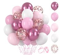 BlooMoo 60 Pièces Ballons Rose Blanc, 12 Pouces Latex Ballon Rose Clair et Blanc, Ballons Metalliques, Ballon Confettis, pour Anniversaire Mariage Décoration de Fête