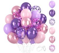 BlooMoo 60 Pièces Ballons Rose Violet, 12 Pouces Latex Ballon Rose Pastel Violet, Ballons Metalliques, Ballon Confettis, pour Anniversaire Mariage Décoration de Fête