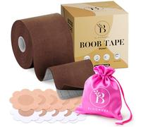 BLOOMORA Boob Tape - Remonte Sein Adhesif - Cache Teton Silicone Réutilisable - Bande Adhesive Poitrine généreuse - Scotch Poitrine Femme Invisible - Body Tape Brun - & Nombreux Accessoires