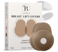 Bloomora Cache-Tétons Femme Push-Up - Coques Poitrine Autoadhésives en Silicone Réutilisables - Remonte-Seins Invisible avec Languette - Taille 1 (Bonnet C-D) - Coco