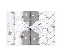 Bloomsbury Mill - Lange Bebe - Lot de 6-70x70cm - 100% Pur Coton Biologique - Carrés de Mousseline Super Doux - Cadeau Naissance pour Garçon et Filles - Bébé Naissance - Gris et Blanc