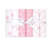 Bloomsbury Mill - Lange Bebe - Lot de 6-70x70cm - 100% Pur Coton Biologique - Carrés de Mousseline Super Doux - Cadeau Naissance pour Garçon et Filles - Bébé Naissance - Rose et Blanc
