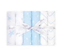 Bloomsbury Mill - Lange Bebe - Lot de 6-70x70cm - 100% Pur Coton Biologique - Carrés de Mousseline Super Doux - Cadeau Naissance pour Garçon et Filles - Bébé Naissance - Bleu et Blanc