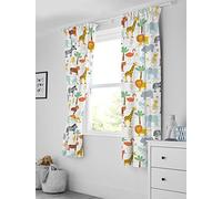 Bloomsbury Mill - Motif Aventure Safari - Animaux de la Jungle - Paire de Rideaux Doublés pour Enfant avec Embrasses - 168 cm x 183 cm