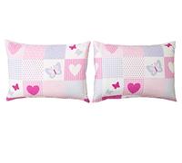 Bloomsbury Mill - Patchwork Cœurs et Papillons - Rose et Lilas - Paire de Taies D’Oreiller (Extra) - 50cm x 75cm