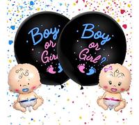 BLOOMWIN 2pcs Gender Reveal Ballon Géant XXL de 91cm avec Confettis de cœur + Ballon Bébé de Fille et Garçon, Boy or Girl Gender Reveal Party Décoration Baptême Bébé Rose et Bleu