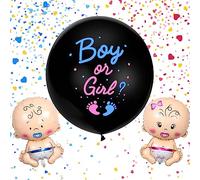 BLOOMWIN Gender Reveal Ballon Géant XXL de 91cm avec Confettis de cœur + Ballon Bébé de Fille et Garçon, Boy or Girl Gender Reveal Party Décoration Baptême Bébé Rose et Bleu