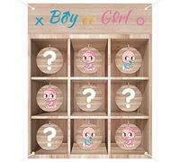 BLOOMWIN Jeux Morpion Gender Reveal - Jeu Pronostic Gender Reveal Tic Tac Toe - Gender Reveal Games X et O - Boy Or Girl Bébé Garçon ou Fille Baptême Bébé Baby Shower Mixte