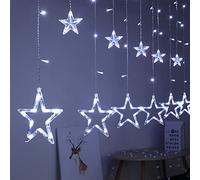 BLOOMWIN Rideau Lumineux Étoiles 2m * 1m 5V USB LED Guirlande Lumineuse avec Anneau Fixe et Télécommance 8 Modes Lumières de Noël Décoration pour Anniversaire Maison Mariage Jardin Party Blanc