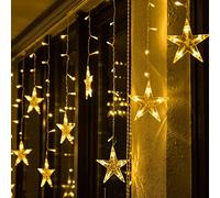 BLOOMWIN Rideau Lumineux Étoiles 3m 8 Modes 5V USB Eclairage Décoration Romantique Intérieure Guirlandes de Noël Lumineuses avec Anneau Fixe Lampe d'Ambiance pour Chambre Mariage Jardin Blanc Chaud