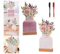 Bloomylog - 2025 Bloomy Flower Calendar, Bloomy Flowers Desk Calendar with Wooden Base, Removable Vase Shaped Monthly Calendar Planner, Flower Calendar 2025 for Home Office School (A+B)