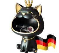 BLOOOK Maneki Neko Figurine de Chat Souriant - Sculpture de Chat Porte-Bonheur Kawaii pour clés, Plateau à Bijoux, décoration Moderne pour salon, Maison, couloir, Meubles (Noir)