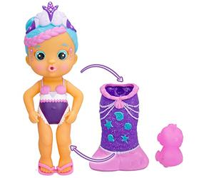 BLOOPIES Magic Tail Mermaids Nelly Mermaid Poupée avec Queue Brillante Amovible et Son ami de la mer ; gicle de l'eau et Souffle des Bulles - Jouet de Bain et Jeu pour garçons et Filles