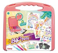 Lansay - BLOPENS - Ma Mallette Kawaii - Feutres Coloriage Enfants À Souffler Dès 5 Ans - Format Transportable Pochoirs Réutilisables - 6 Blopens 6 Pochoirs 6 Feuilles +40 Stickers - Bouchons Lavables