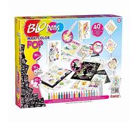 BLOPENS - Maxi-Color Pop - 40 Activités - 20 Mini Blopens À Souffler - 15 Pochoirs Réutilisables, Feuilles & Stickers - Set Créatif Pour Enfants - Cadeau Développant Créativité - Lansay