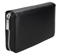 Bloquant portefeuille d'affaires en cuir billfold porte-monnaie porte-monnaie long sac à main zipper pièce poche téléphone téléphone à la mode, Noir et argent, One size