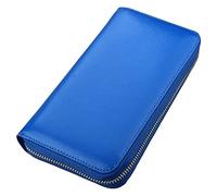 Bloquant portefeuille d'affaires en cuir billfold porte-monnaie porte-monnaie long sac à main zipper pièce poche téléphone téléphone à la mode, Bleu, One size