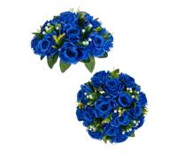 BLOSMON Boules de fleurs pour centres de table de mariage : lot de 2 boules de roses artificielles pour compositions florales, décorations d’intérieur, de table, de fête (bleu roi)
