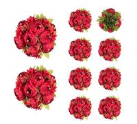 BLOSMON Fleur Artificielle Boule Mariage Decoration 10 Pièces Rouge Pivoines Bouquet Fleurs Artificielles pour Deco Mariage Chemin de Table Fausse Flowers pour Décoration Salon Maison Anniversaire