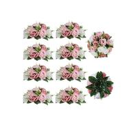 BLOSMON Fleur Mariage Artificielle Decoration Roses 10 PièCes Rose Poussiéreux Boule de Fleurs Artificielles pour Chemin de Table DéCoration Fausses Flowers Bouquet avec Base Maison Fete Salon Deco