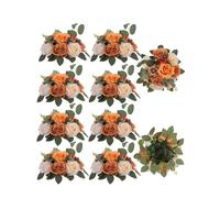 BLOSMON Rose Boule Fleur Artificielle Mariage 10 Pièces Orange Poussiéreux Roses Bouquet Fleurs Artificielles pour Decoration Mariage Chemin de Table Fausse Flowers pour Décoration Salon Maison Fête