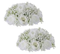 BLOSMON Rose Boule Fleur Artificielle Table 2 Pièces Blanche Roses Fleurs Gypsophiles Bouquet Artificielles pour Decoration Mariage Chemin de Table Fausse Flowers pour Deco Maison Salon Anniversaire