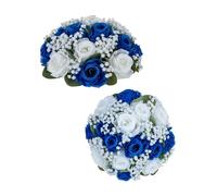 BLOSMON Rose Boule Fleur Artificielle Table 2 Pièces Bleu Roses Fleurs Gypsophiles Bouquet Artificielles pour Decoration Mariage Chemin de Table Fausse Flowers pour Deco Maison Salon Anniversaire
