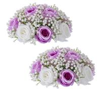 BLOSMON Rose Boule Fleur Artificielle Table 2 Pièces Lilas Roses Fleurs Gypsophiles Bouquet Artificielles pour Decoration Mariage Chemin de Table Fausse Flowers pour Deco Maison Salon Anniversaire