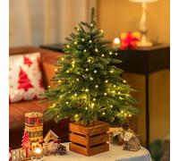 BLOSMON Sapin de Noel Lumineux LED: 80 Cm Petit Sapin de Noël pour Decoration Table - Mini Arbre Artificiel avec Telecommande 70 LEDs Minuterie 8 Modes D'éclairage Pot en Bois pour Maison Cheminee