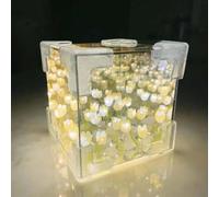 Blossom Box,DIY Tulips Cube Mirror Lamp,lampe miroir cube tulipe bricolage,Lampe tulipe bricolage,Lampe Tulipe Faite à la Main Fleur Veilleuse Tulipe Fleur Lumière,Veilleuse tulipe bricolage (jaune)