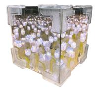 Blossom Box, DIY Tulips Cube Mirror Lamp, Realistic DIY Tulip Night Light, Desktop Decorative Lamp, LED Night Light with Mirror, Bedside Lamp for Womens, Handmade Ornament(Purple,30 Flowers)