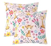 Blossom Girafe Taie D'Oreiller pour Les Enfants,Rose Coussin Housse 60x60 Lot de 2,Couverture de Coussin de Girafe de Bande Dessinée,Kawaii Animal Galactic Star Moon Square Sofa Taie D'Oreiller,Doux