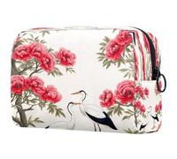 Blossom Peony Teo Herons Trousse à cosmétiques pour femme, trousse de toilette de voyage, grande pochette de maquillage pratique avec fermeture éclair, multicolore, 18.5x7.5x13cm/7.3x3x5.1in, Trousse
