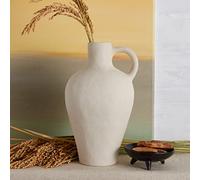 BlossoME Antique Ceramic White Vase for Home Decor, Stoneware Jug for Room Centerpiece, Rustic, Farmhouse and Vintage Pottery Gifts, Matte, with Handle-Height 10”