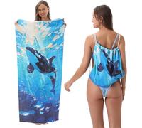 BLOSSOMLIFE Sac à serviette pliable 2 en 1 pour femme - Couverture de plage tropicale d'été - Sac à dos - Serviette de pique-nique pour voyage, pique-nique - Pour famille, vacances, camping (Orca)