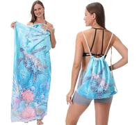 BLOSSOMLIFE Sac à serviette pliable 2 en 1 pour femme - Couverture de plage tropicale d'été - Sac à dos - Serviette de pique-nique pour voyage, pique-nique - Pour famille, vacances, camping (tortue)