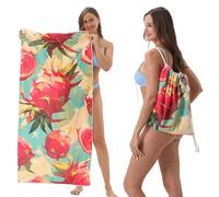 BLOSSOMLIFE Sac à serviette pliable 2 en 1 pour femmes - Serviette de plage tropicale d'été - Sac à dos de couverture de plage vert pour pique-nique de voyage et camping familial (Pitaya)