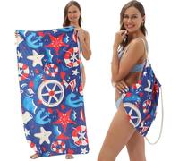 BLOSSOMLIFE Sac à serviette pliable 2 en 1 pour femmes - Serviette de plage tropicale d'été, sac à dos de couverture de plage vert pour pique-nique de voyage en famille, camping (ancre)