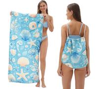 BLOSSOMLIFE Sac de serviette pliable 2 en 1 pour femme - Couverture de plage tropicale d'été - Sac à dos - Serviette de pique-nique pour voyage, pique-nique - Pour famille, vacances, camping (coquille