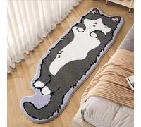 BLOSSOMLIFE Tapis touffeté irrégulier en forme de chat pour chambre à coucher, lavable, motif dessin animé, moderne, décoration de chambre (gris, taille S)