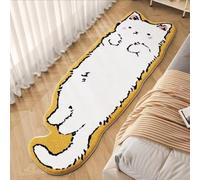 BLOSSOMLIFE Tapis touffeté irrégulier en forme de chat pour chambre à coucher, lavable, motif dessin animé, moderne, décoration de chambre (blanc, taille S)