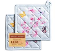 Blossoms in Spring 100% Cotton Pot Holders with Loop Heat Resistant for Barbecue,Baking,Microwave,Spring/Summer (20cm x 20cm),Mother's Day (Pack of 2)