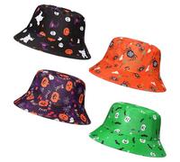 Blosssound Lot de 4 bobs d'Halloween pour femme et homme - Chapeau de pêche amusant - Chapeau de plage mignon - Casquette de pêcheur - Vacances - Fête en plein air
