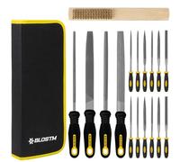 BLOSTM 17pcs Limes de Precision Assorties - 4 Grandes Lime Metal et 12 Limes à Aiguilles avec Étui à Outils Compact et Brosse - Lime a Bois et Outils de Travail du Verre, du Plastique, et du Métal