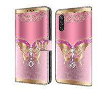 BLOTECH 3D Housse Coque Cuir for Sony Xperia 10 V, 3D Effect Glitter PU Cuir Étui Cover Wallet Case Flip Housse Etui à Rabat Portefeuille Coquille pour Sony Xperia 10 V,Butterfly with Diamonds