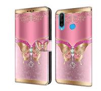 BLOTECH 3D Housse Coque Cuir Huawei P30 Lite, 3D Effect Glitter PU Cuir Étui Cover Wallet Case Flip Housse Etui à Rabat Portefeuille Coquille pour Huawei P30 Lite,Butterfly with Diamonds
