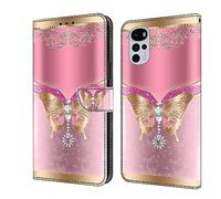 BLOTECH 3D Housse Coque Cuir Motorola Moto G22, 3D Effect Glitter PU Cuir Étui Cover Wallet Case Flip Housse Etui à Rabat Portefeuille Coquille pour Motorola Moto G22,Butterfly with Diamonds