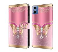 BLOTECH 3D Housse Coque Cuir pour Moto G24 Power, 3D Effect Glitter PU Cuir Étui Cover Wallet Case Flip Housse Etui à Rabat Portefeuille Coquille pour Motorola Moto G24 Power,Butterfly with Diamonds