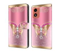BLOTECH 3D Housse Coque Cuir pour Motorola Moto G04, 3D Effect Glitter PU Cuir Étui Cover Wallet Case Flip Housse Etui à Rabat Portefeuille Coquille pour Motorola Moto G04,Butterfly with Diamonds