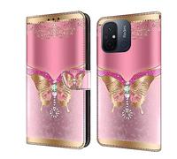 BLOTECH 3D Housse Coque Cuir Redmi 11A/Redmi 12C, 3D Effect Glitter PU Cuir Étui Cover Wallet Case Flip Housse Etui à Rabat Portefeuille Coquille pour Redmi 11A/Redmi 12C,Butterfly with Diamonds